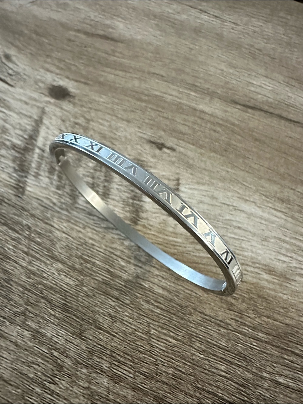 Sterling Silver Roman Numeral Bangle Bracelet - Silver